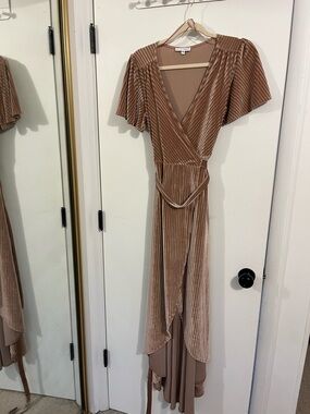 Baltic Born Andi Ribbed Pink Champagne Velvet Wrap Maxi Dress - Size M